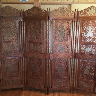 美品】手彫り アジアンパーテーション ついたて