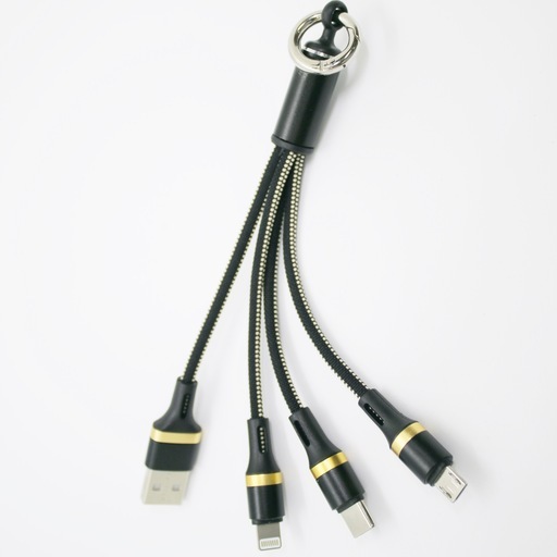 USB 3in1 充電 ケーブル iPhone Android Type C キーチェーン 黒