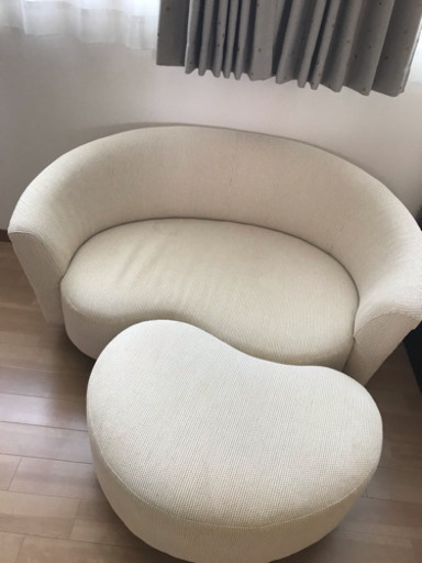 2人掛け布ソファー   オットマン付