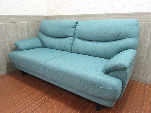 stp-0130　ソファー　ターコイズブルー　2P　2人掛け　2人用　ソファー　ブルー　グリーン　青　緑　ひじ掛けあり　脚付き　インテリア　リビング　ニトリ