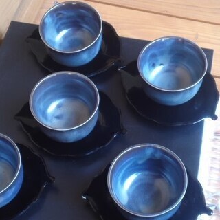 新品 超お得！山中漆器のお盆付き☆ティータイムセット 連合協同組合 登録番号 SK-IK-1004 日漆連 湯呑み 5客 セットの画像