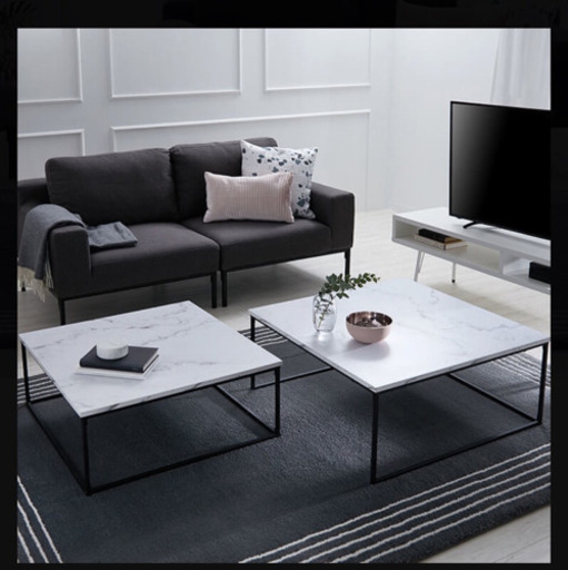 商談中【美品使用期間1ヵ月】LOWYA 大理石柄ネストテーブル：2個セット