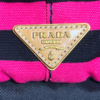 ◇PRADA◇ プラダ カナパ ピンクとブラックのストライプ キャンバストート