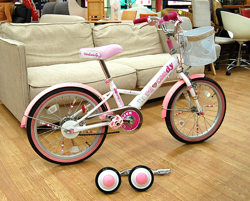 自転車 18インチ 子ども用 補助輪付き 女の子 スタンド・カゴ付き ピンク×ホワイト 18型 キッズ☆ PayPay(ペイペイ)決済可能 ☆ 札幌市 清田区 平岡