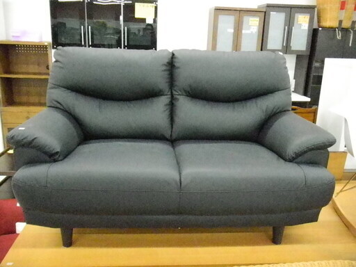 2人掛けソファ 幅138×奥行84×高さ85ｃｍ 合皮 レザー 黒 苫小牧西店