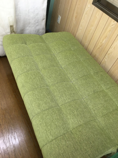 JD0009 布製　収納付き二人掛けソファベット　グリーン系