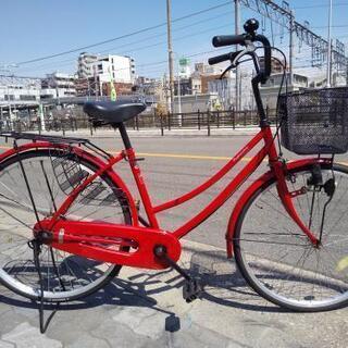♪ジモティー特価♪赤いフレームがきれいな２６インチ軽快車　中古自転車　新大阪　サイクルキッズ