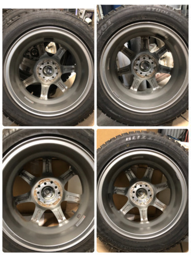 【美品】 アルミホイール 4本セット スタッドレスタイヤ 5穴 10穴 PCD 114.3/100 マルチ ガンメタ 205/55R1
