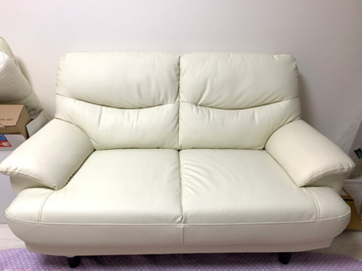 ソファ 2人掛け アイボリー 合皮 美品 一人暮らし 同棲