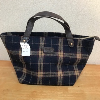 紺×茶チェック　バケツ型トートバッグ　☆タグ付き新品☆