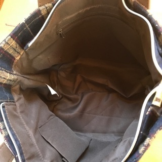 紺×茶チェック　バケツ型トートバッグ　☆タグ付き新品☆の画像