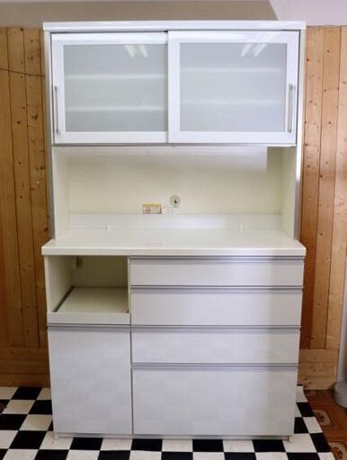配達込み　１２　パモウナ　Pamouna　レンジボード　ホワイト　1200×500×2040　キッチン　ソフトクローズ　住まい