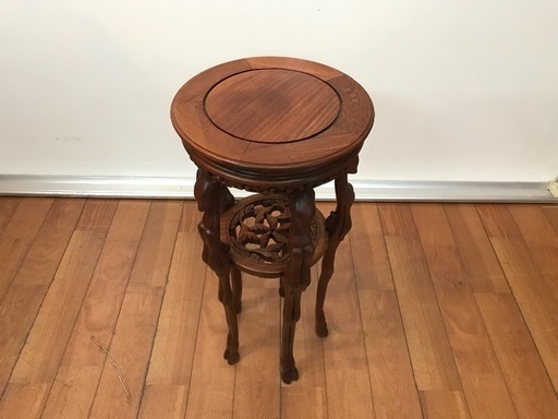 希少品 美品 唐木 花梨 無垢材 花台 飾り台 鶴 鹿 彫刻 中国美術