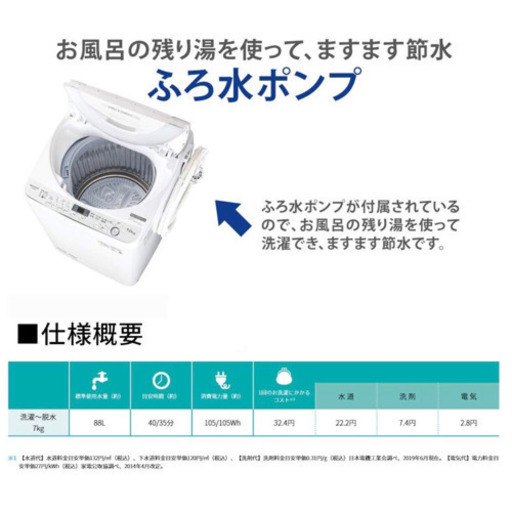SHARP 全自動洗濯機 ホワイト ES-GE7D-W