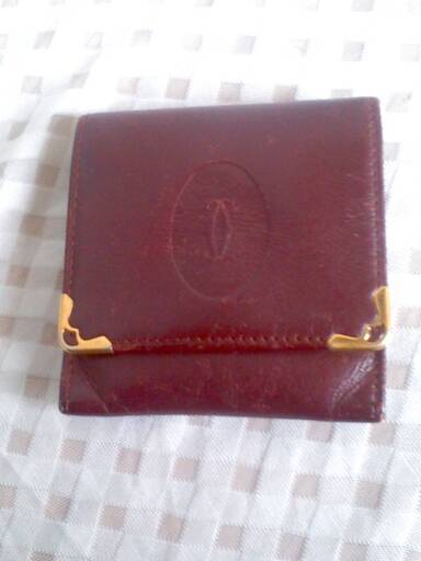 Cartier PARIS　カルティエ　革　ケース　レザー　小銭入れ　ウォレット　ゴールド金具　ボルドー　マストライン　財布