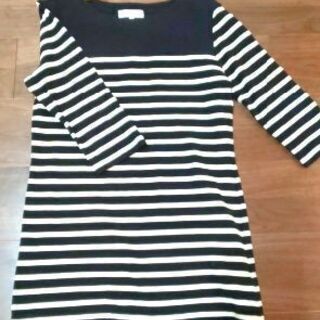 未使用✨黒と白のボーダー七分袖の厚手チュニック（L～ LL）の画像