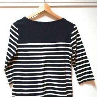 未使用✨黒と白のボーダー七分袖の厚手チュニック（L～ LL）の画像