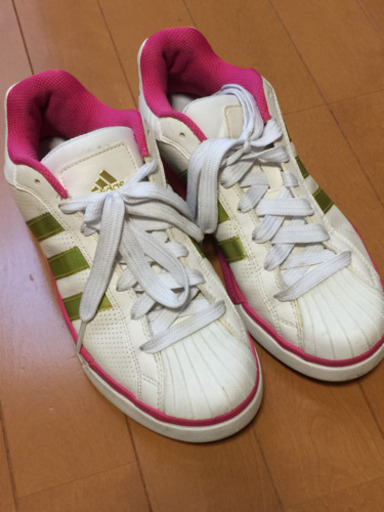 ゴールド×ピンク アディダススニーカー25㎝ 中古