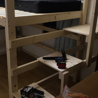 【配送可能】超希少 木製 ロフトダブルベッド DIYしました。分解します。の画像