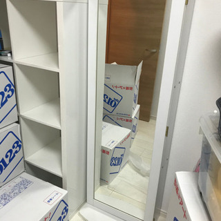 姿見　本棚　白　文庫用　鏡