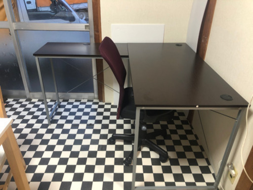 【リサイクルサービス八光　田上店　配達・設置OK】ダークブラウン　L字コーナーデスクセット