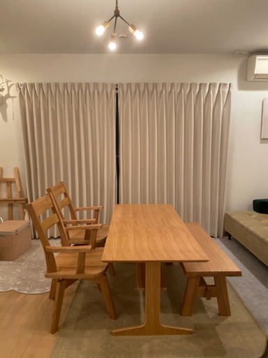 値下げ【ユートップ】総額16万円　ダイニングセット　天然木タモ無垢材　使用期間2年　4/30まで