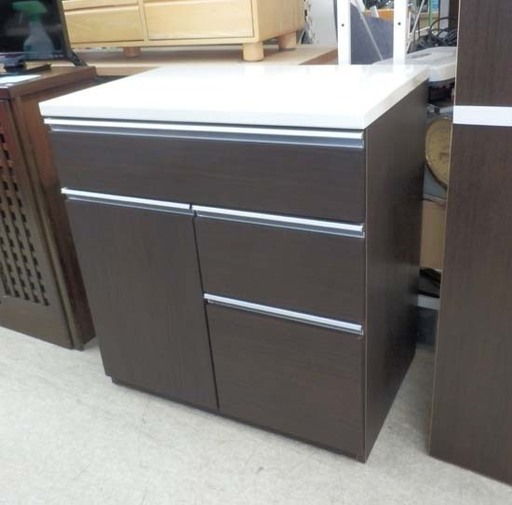 キッチンカウンター 幅80 ニトリ 木目調 ブラウン 天板鏡面 引出し キャビネット 食器棚 収納 ラック ペイペイ対応 札幌市西区西野