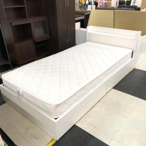 中古 店舗近郊限定販売 片側収納付き シングルベッド ホワイト WH 幅214cm×105cm×41cm 【店舗近郊限定販売】