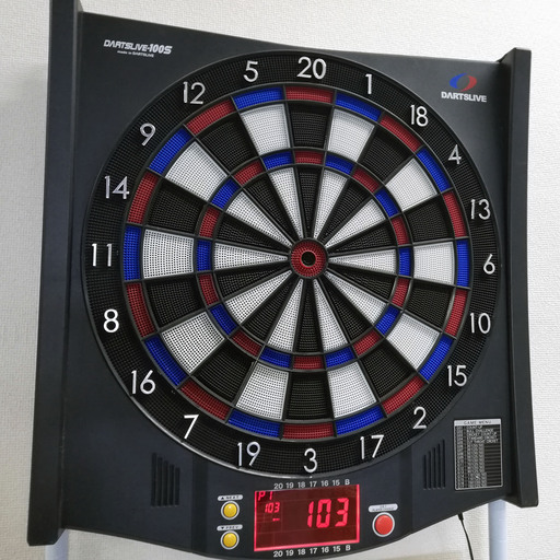 中古 家庭用ダーツボード DARTSLIVE-100S ダーツボード専用スタンド DYNASTY DY01-WH セット