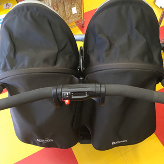 グレコ  デュオスポーツ ジェミニブラック 2人乗りベビーカー ※レインカバー未使用 ※日よけ、ハンド色焼けありの画像