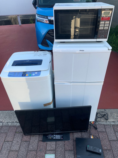家電5点セット　洗濯機、冷蔵庫、テレビ、電子レンジ、DVDプレーヤー