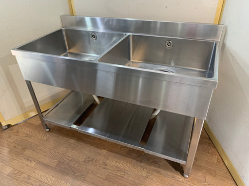 業務用　ステンレス　2層シンク流し台　W1300xD600xH800mm
