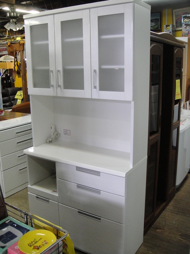 3ドア　キッチンボード　レンジボード　食器棚　キッチン収納　家電ボード　ホワイト