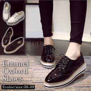 オックスフォードシューズ レディース ローファー 黒の画像