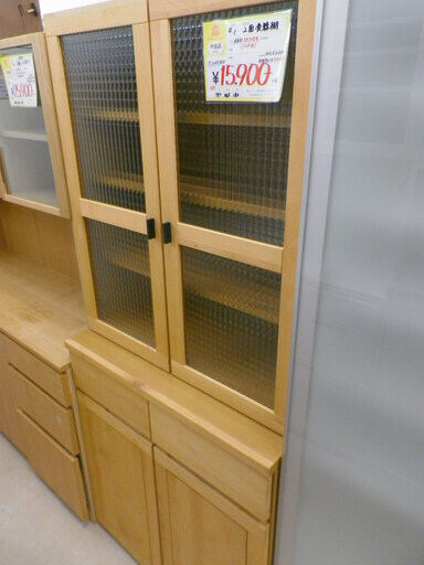 福岡 リサイクルショップ　2面食器棚　カップボード　北欧家具　北欧デザイン　アルダー材　天然木