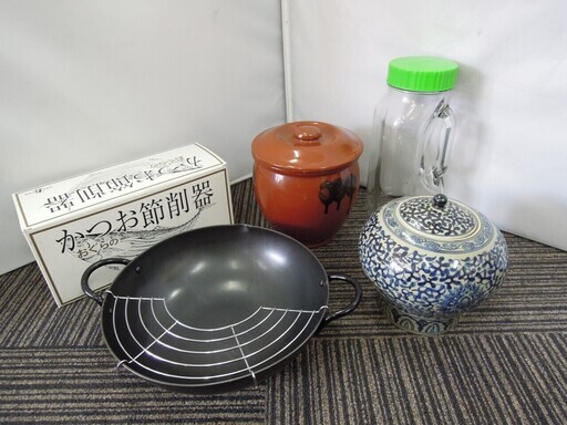 中華両手 鰹節削器 梅干し壺 陶磁器壺 保存瓶　5点セット　おまとめ　【A04C09】
