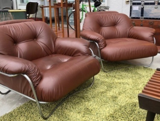 西海岸風 ヴィンテージソファ 1人掛け用 合皮レザー 骨組みスチール