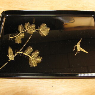 祝儀盆　越前塗8号　沈金　鶴亀　新品未使用の画像