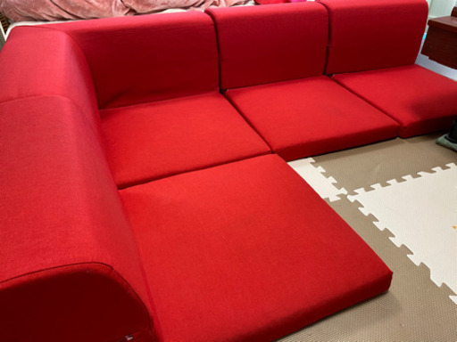 ローソファ こたつ用ソファ コーナー レッド 美品！