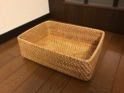 無印 重なるラタン長方形バスケット・小