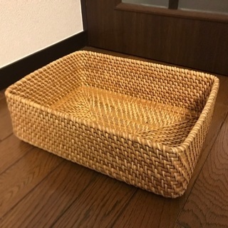 無印 重なるラタン長方形バスケット・小