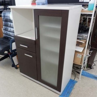 レンジボード 80×45×115 ブラウン×白 天板鏡面 使用感...