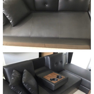 T▽モダンデコ　3人掛けソファーベッド　収納付き　ブラックの画像