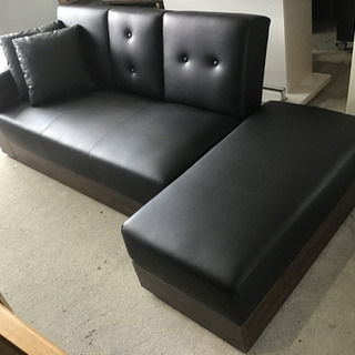 T▽モダンデコ　3人掛けソファーベッド　収納付き　ブラック