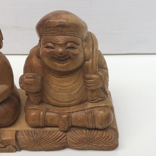 古い木彫 彫刻2個 　大黒様と恵比寿様の一刀彫り　仏教美術 中国　骨董　　高さ18cmの画像
