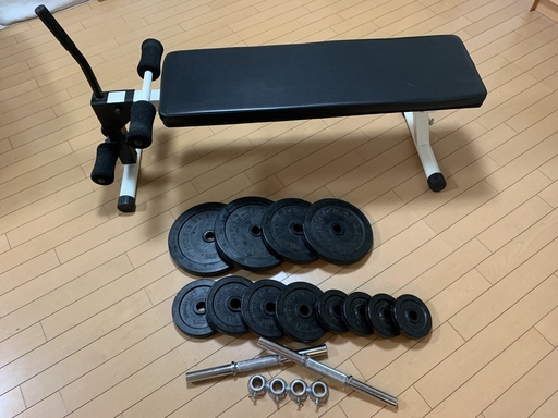 ベンチプレス台 折りたたみ式　ダンベルセット【7.5kgx2枚 5kgx2枚 2.5kgx4枚 1.25kgx4枚 合計12枚 40kg】