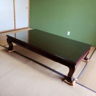 花梨　座卓　ガラス天板付き