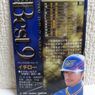 イチロー ベースボールマガジン 2000ベスト9 B15 BBM ホログラム トレーディングカード トレカ オリックス  札幌市 平岸の画像
