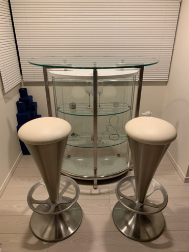 ガラスカウンター　ハイチェアーセット　美品