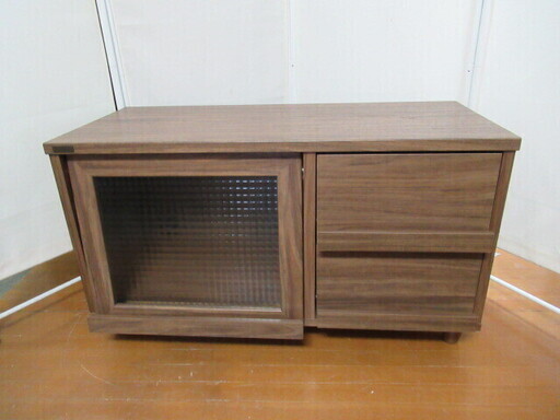 J1095/ローボード/テレビ台/ブラウン/収納家具/ガラス扉/NEFLAS/ネフラス/中古品/